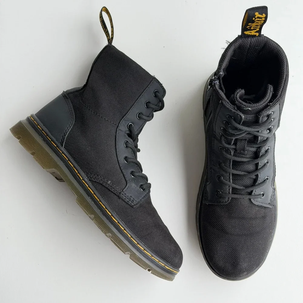 Dr. Martens Combs J Boots Big Kids size 4 Black Combat Nylon Canvas Side Zip